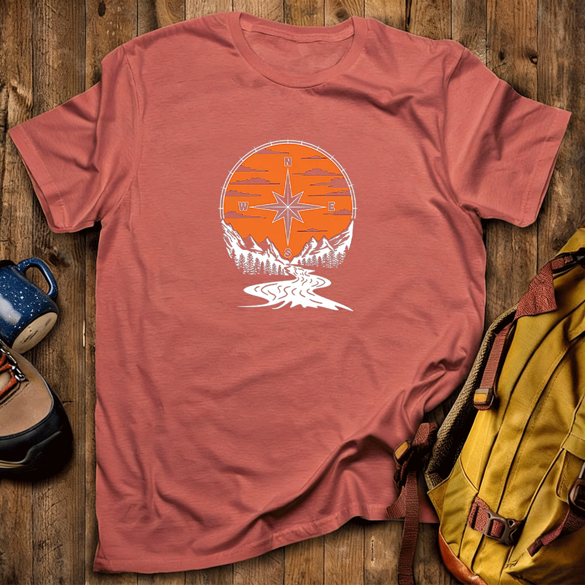 Compass Sunset Mountain Adventure Outdoor T‑Shirt