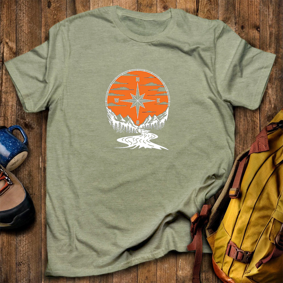 Compass Sunset Mountain Adventure Outdoor T‑Shirt
