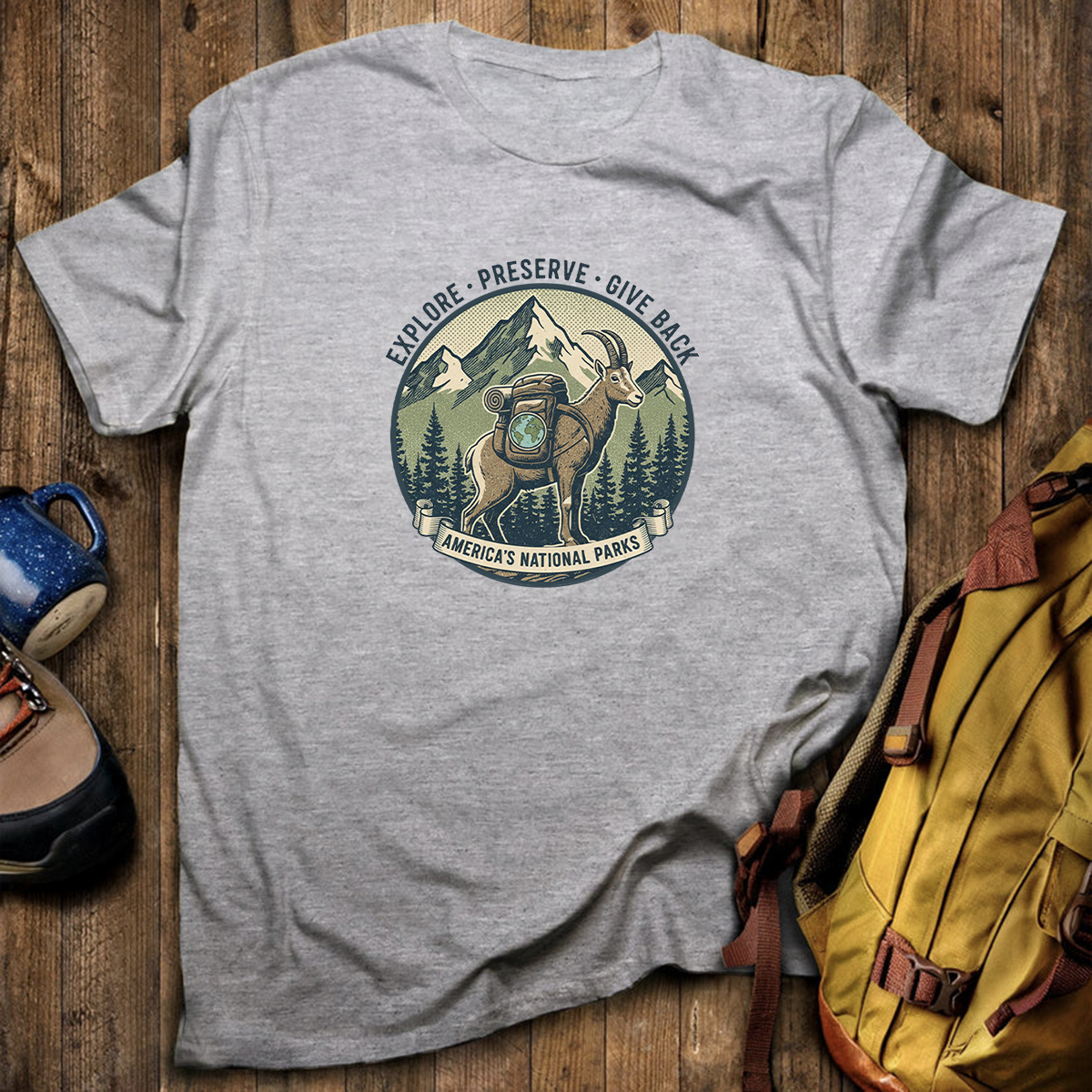 Explore Preserve Give Back Americas National Parks Goat T-Shirt