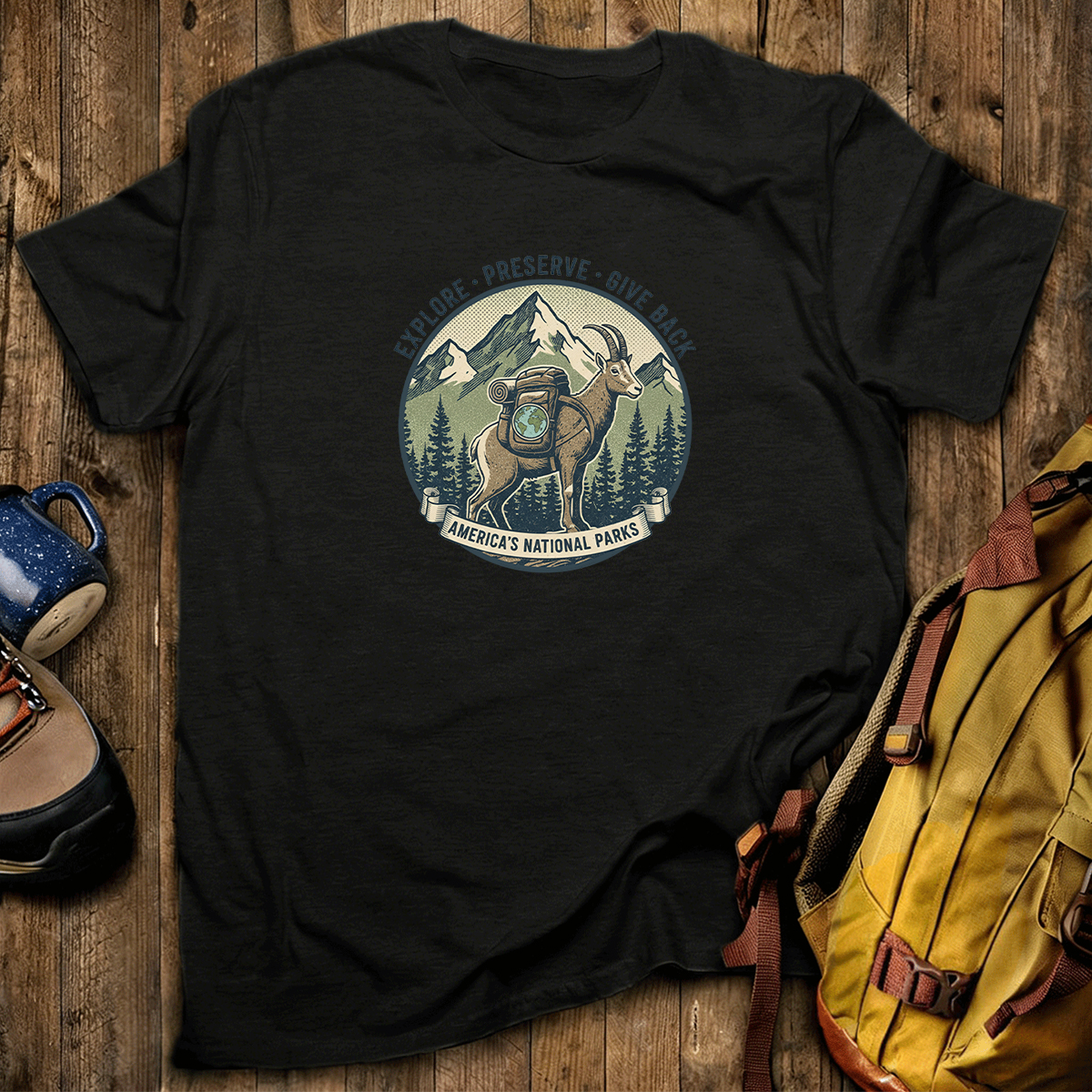 Explore Preserve Give Back Americas National Parks Goat T-Shirt