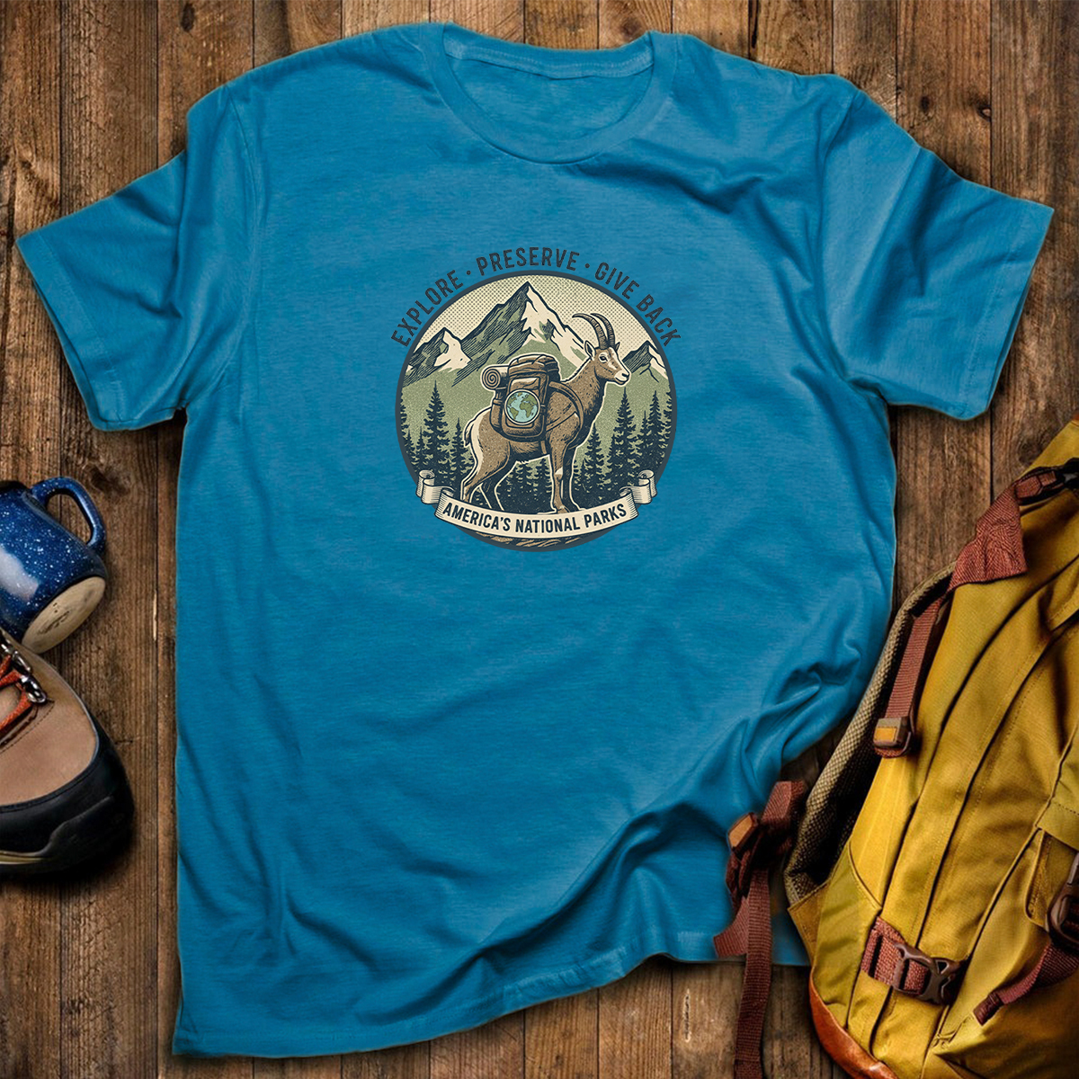 Explore Preserve Give Back Americas National Parks Goat T-Shirt