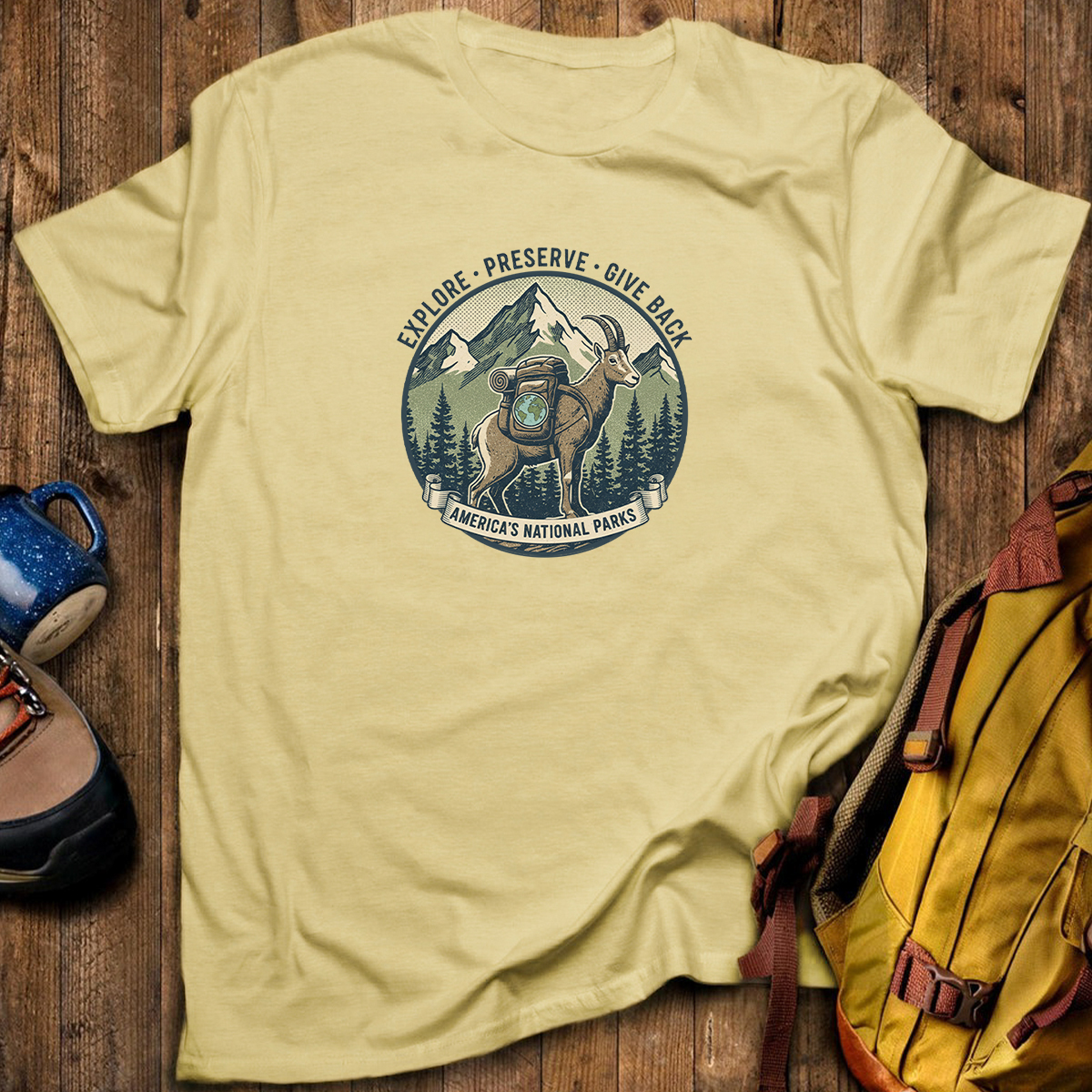 Explore Preserve Give Back Americas National Parks Goat T-Shirt
