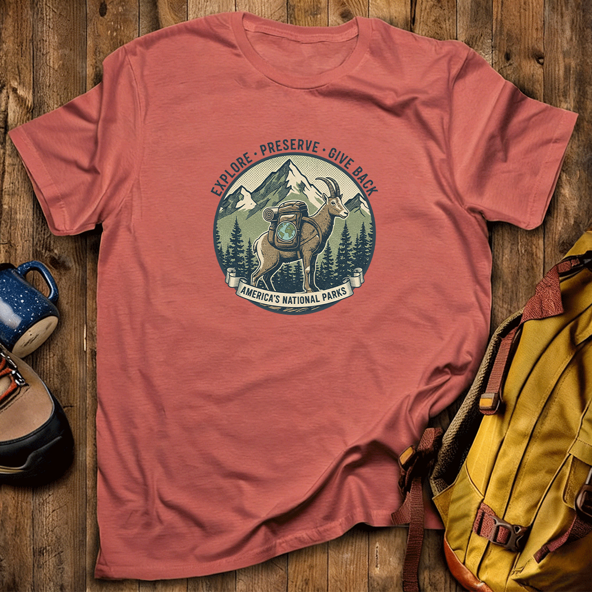 Explore Preserve Give Back Americas National Parks Goat T-Shirt