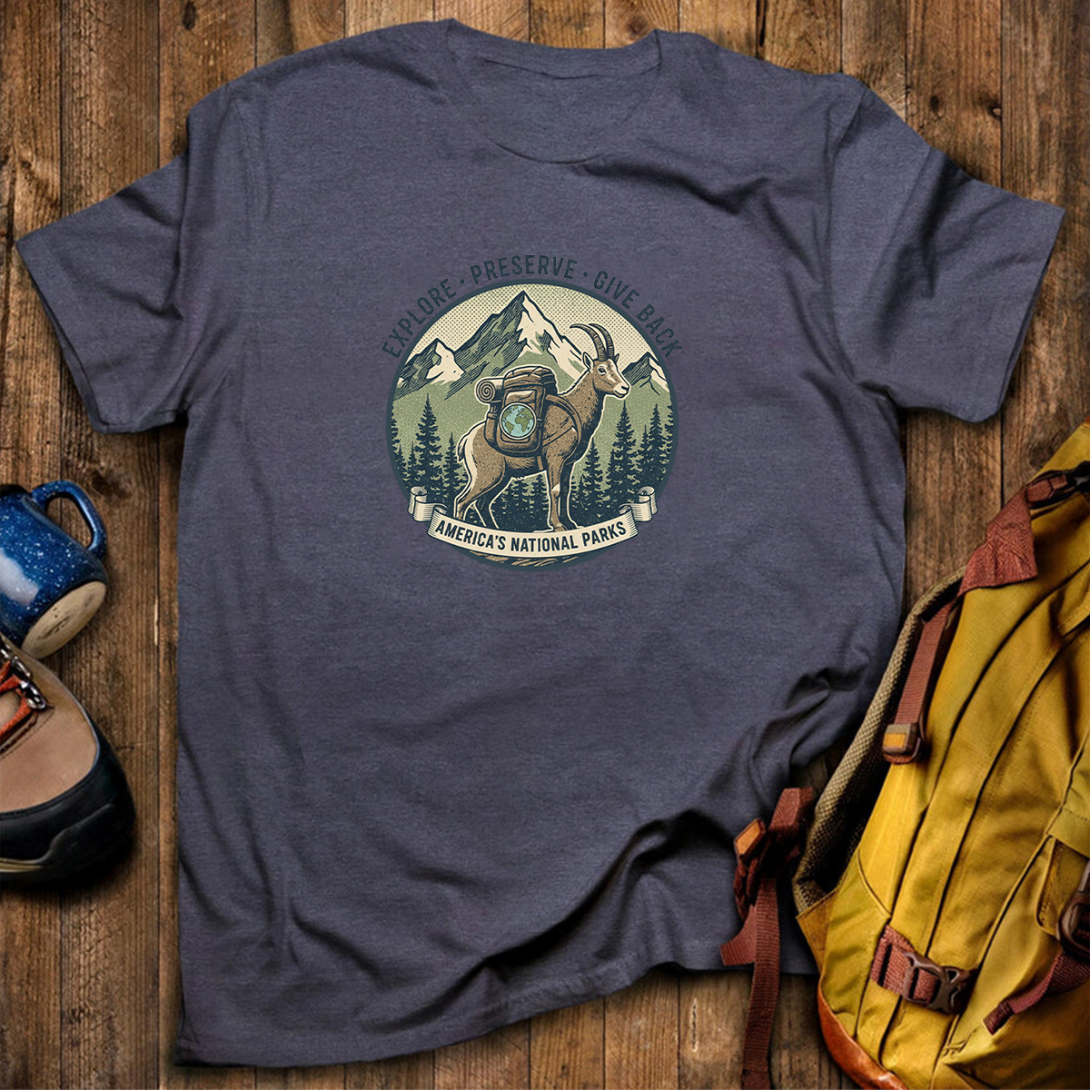 Explore Preserve Give Back Americas National Parks Goat T-Shirt