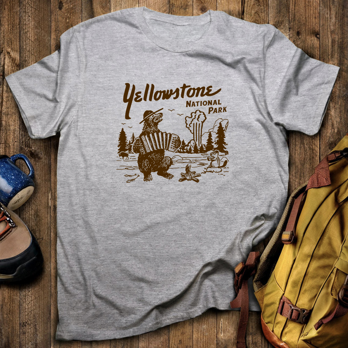 Yellowstone National Park Retro Bear Old Faithful Grand Canyon T-Shirt