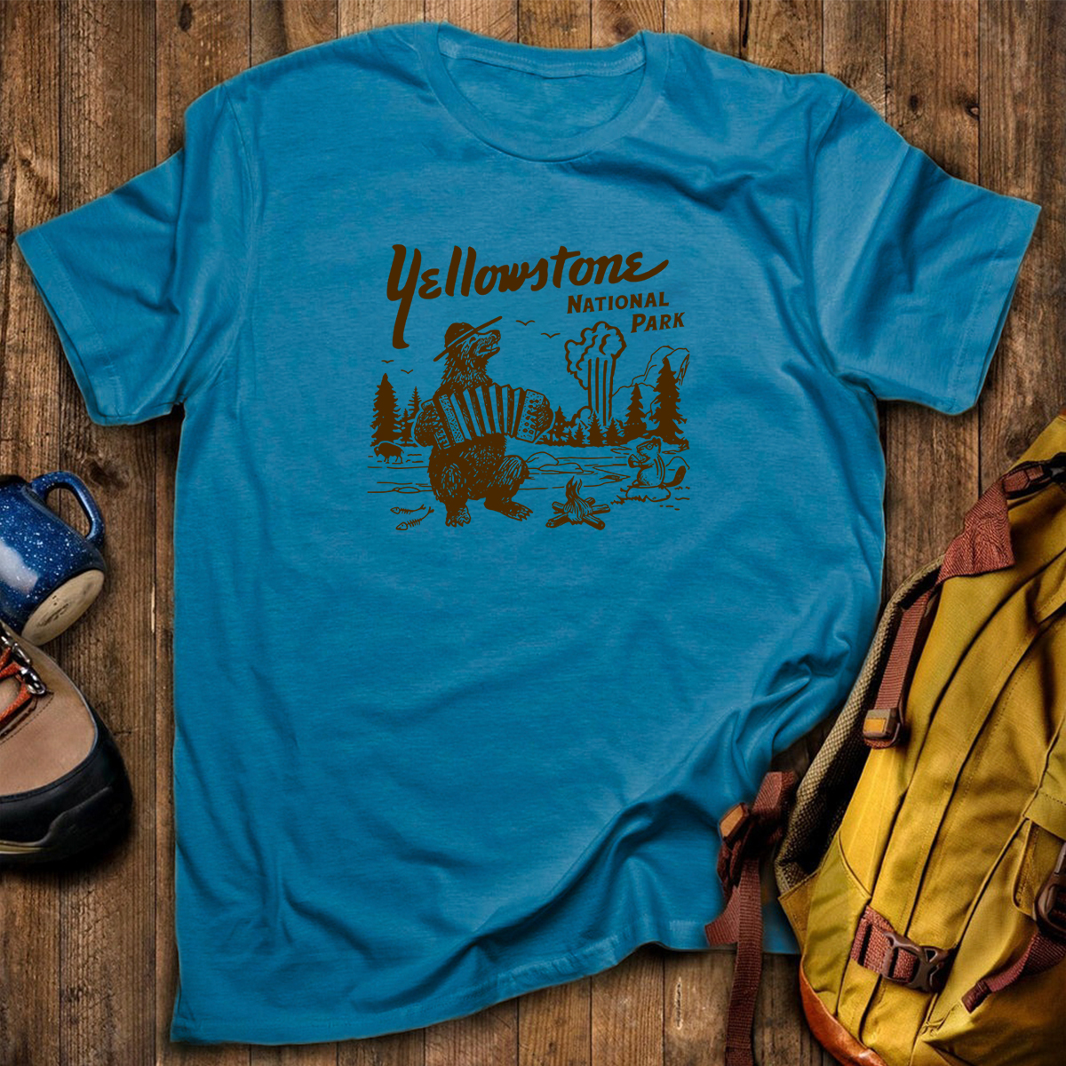 Yellowstone National Park Retro Bear Old Faithful Grand Canyon T-Shirt