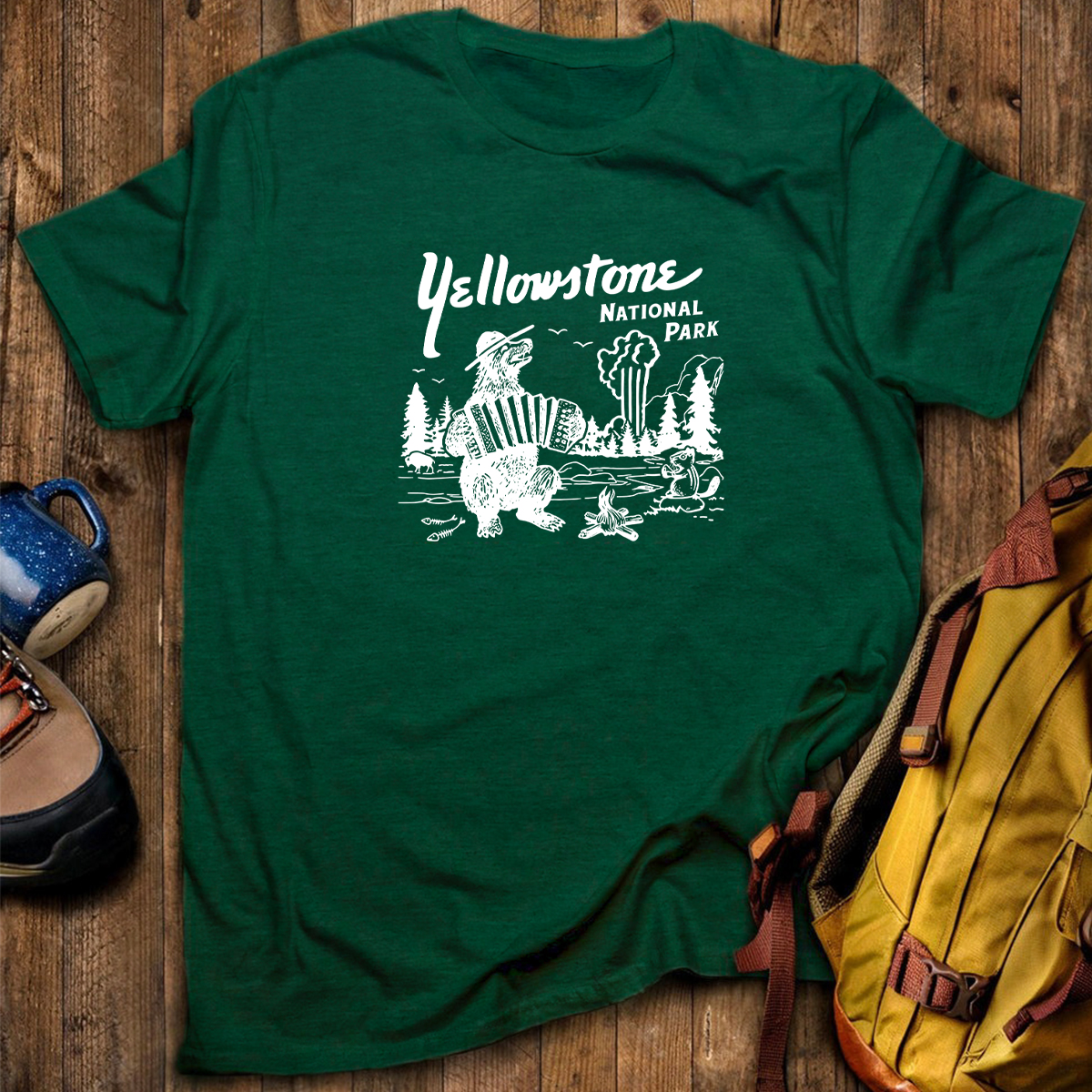 Yellowstone National Park Retro Bear Old Faithful Grand Canyon T-Shirt