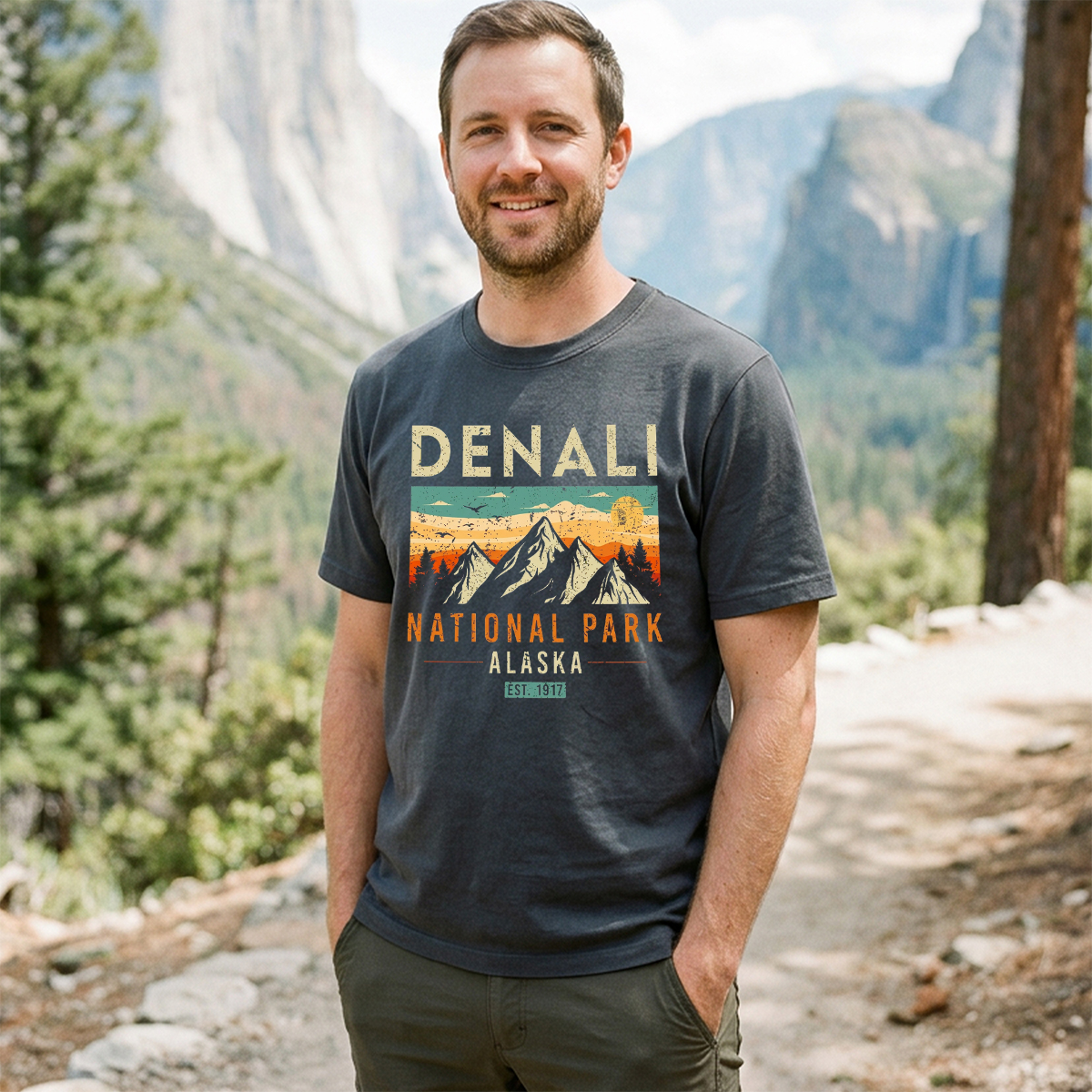Denali Est 1917 Vintage Retro Alaska National Park T‑Shirt