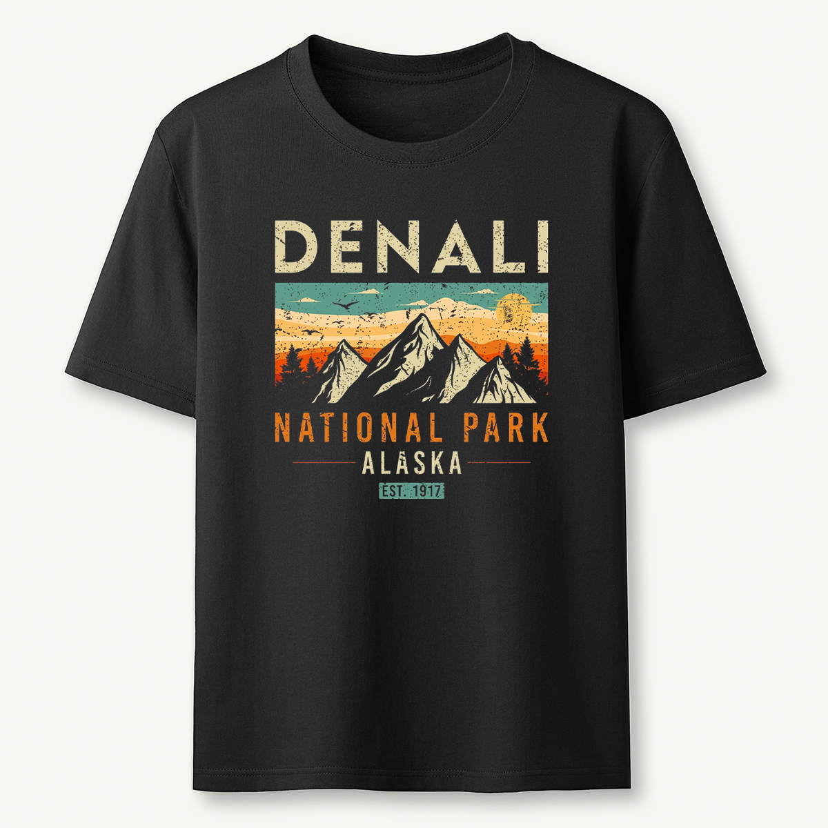 Denali Est 1917 Vintage Retro Alaska National Park T‑Shirt
