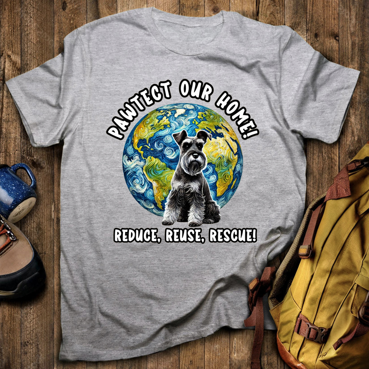 Schnauzer Earth Day Shirt Pawtect Our Home Sustainable Rescue Tee T-Shirt