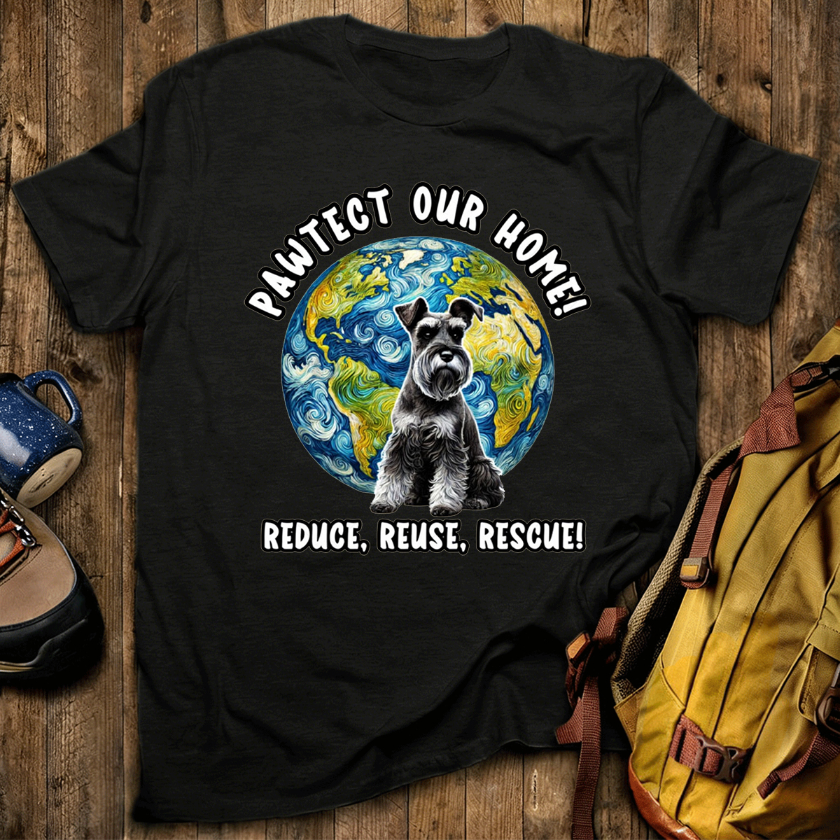 Schnauzer Earth Day Shirt Pawtect Our Home Sustainable Rescue Tee T-Shirt