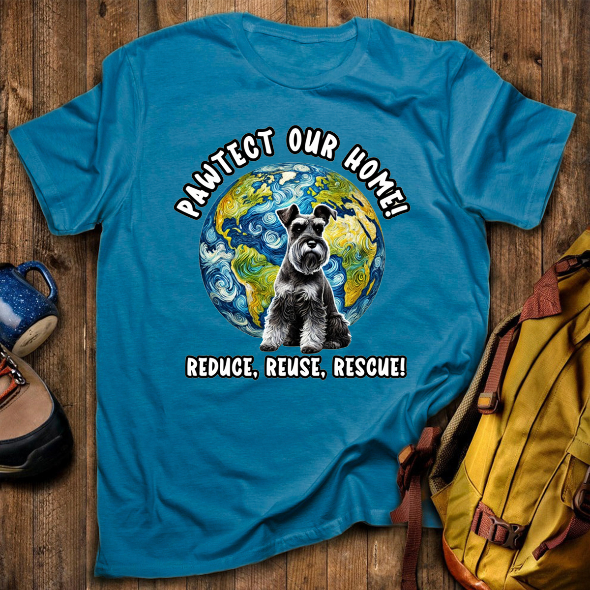 Schnauzer Earth Day Shirt Pawtect Our Home Sustainable Rescue Tee T-Shirt