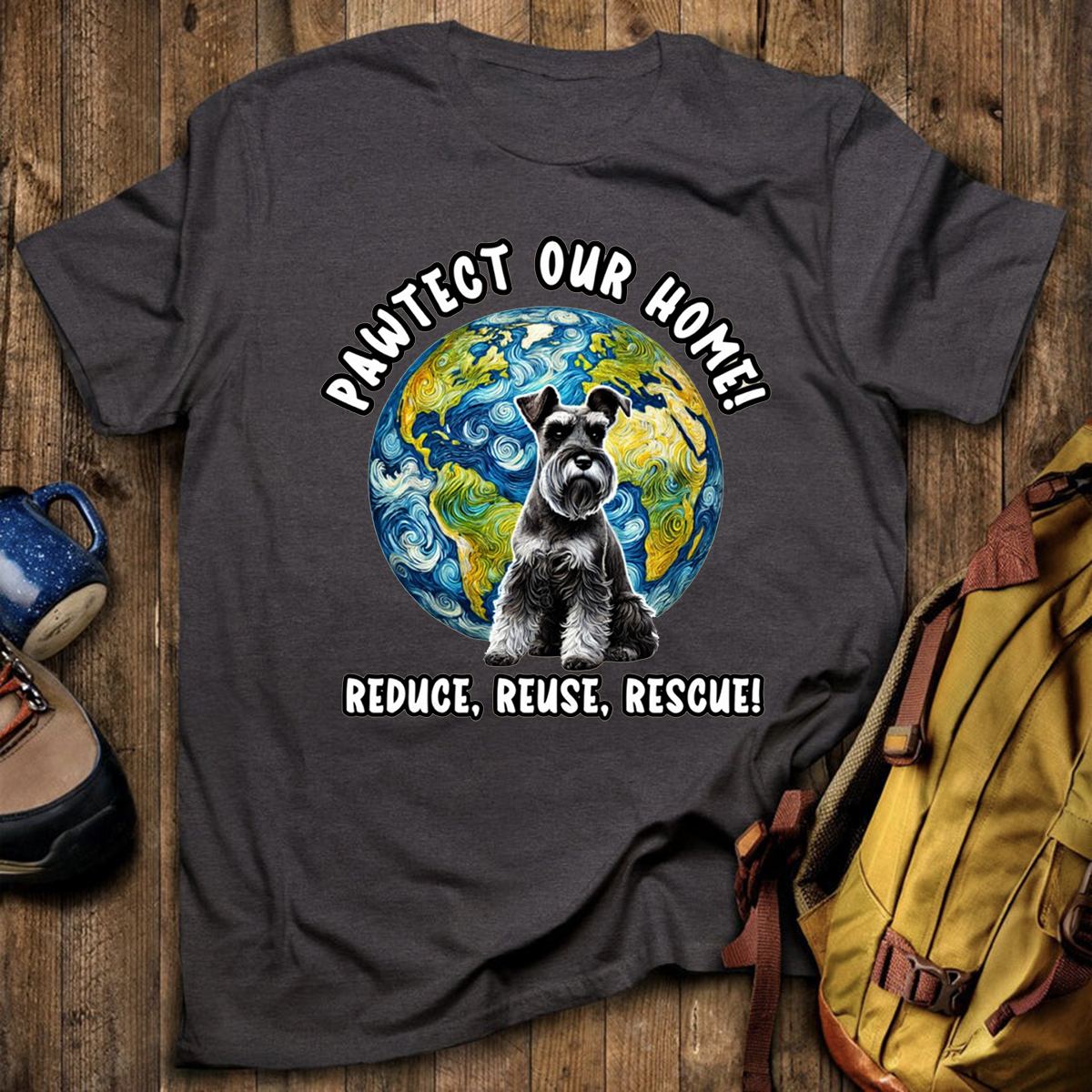 Schnauzer Earth Day Shirt Pawtect Our Home Sustainable Rescue Tee T-Shirt