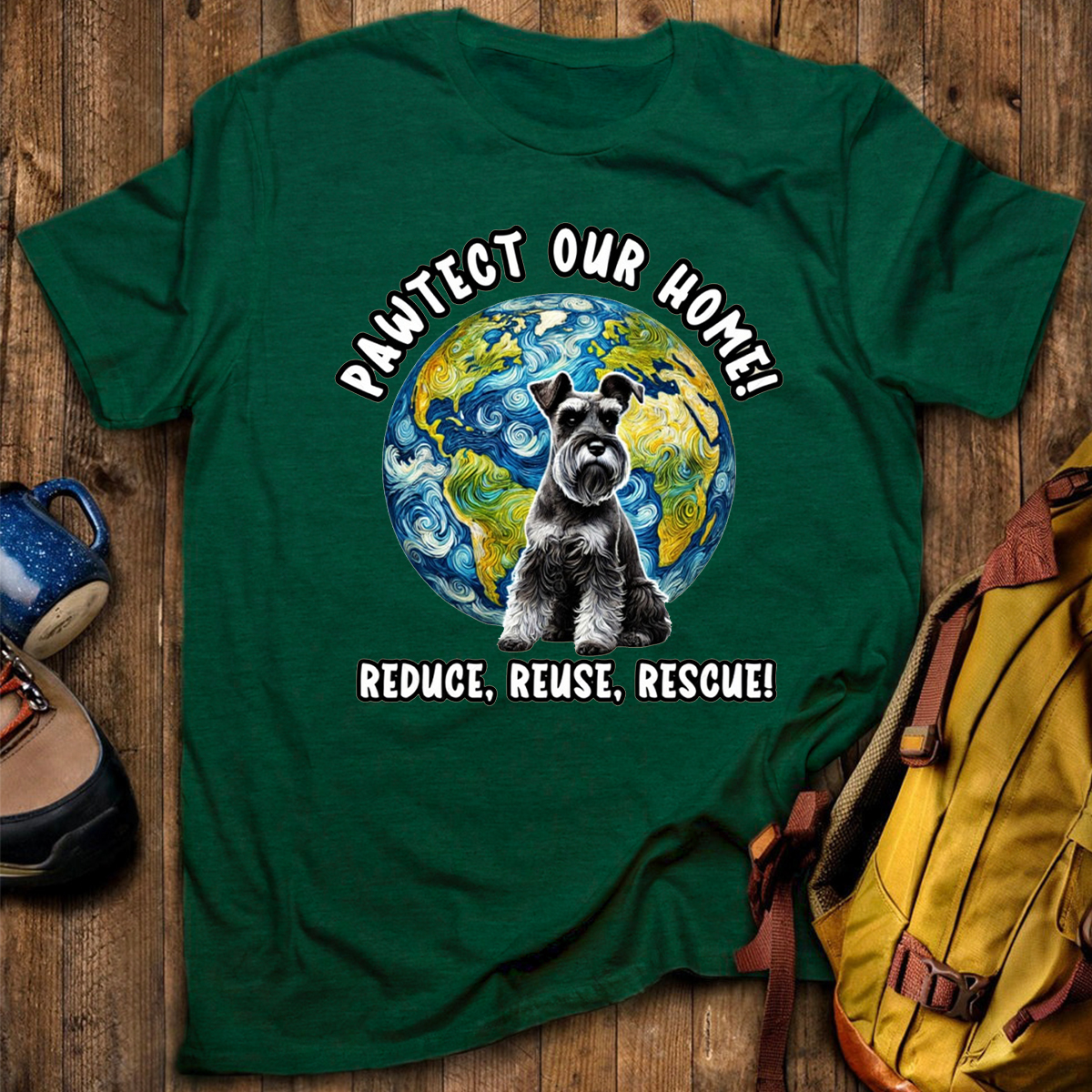 Schnauzer Earth Day Shirt Pawtect Our Home Sustainable Rescue Tee T-Shirt