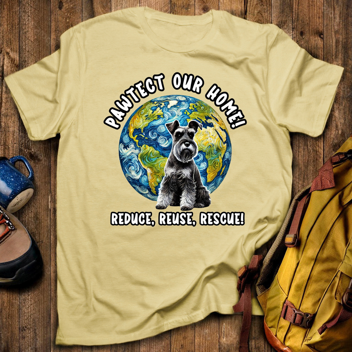 Schnauzer Earth Day Shirt Pawtect Our Home Sustainable Rescue Tee T-Shirt