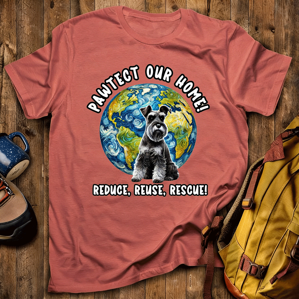 Schnauzer Earth Day Shirt Pawtect Our Home Sustainable Rescue Tee T-Shirt
