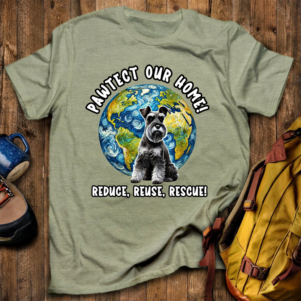 Schnauzer Earth Day Shirt Pawtect Our Home Sustainable Rescue Tee T-Shirt