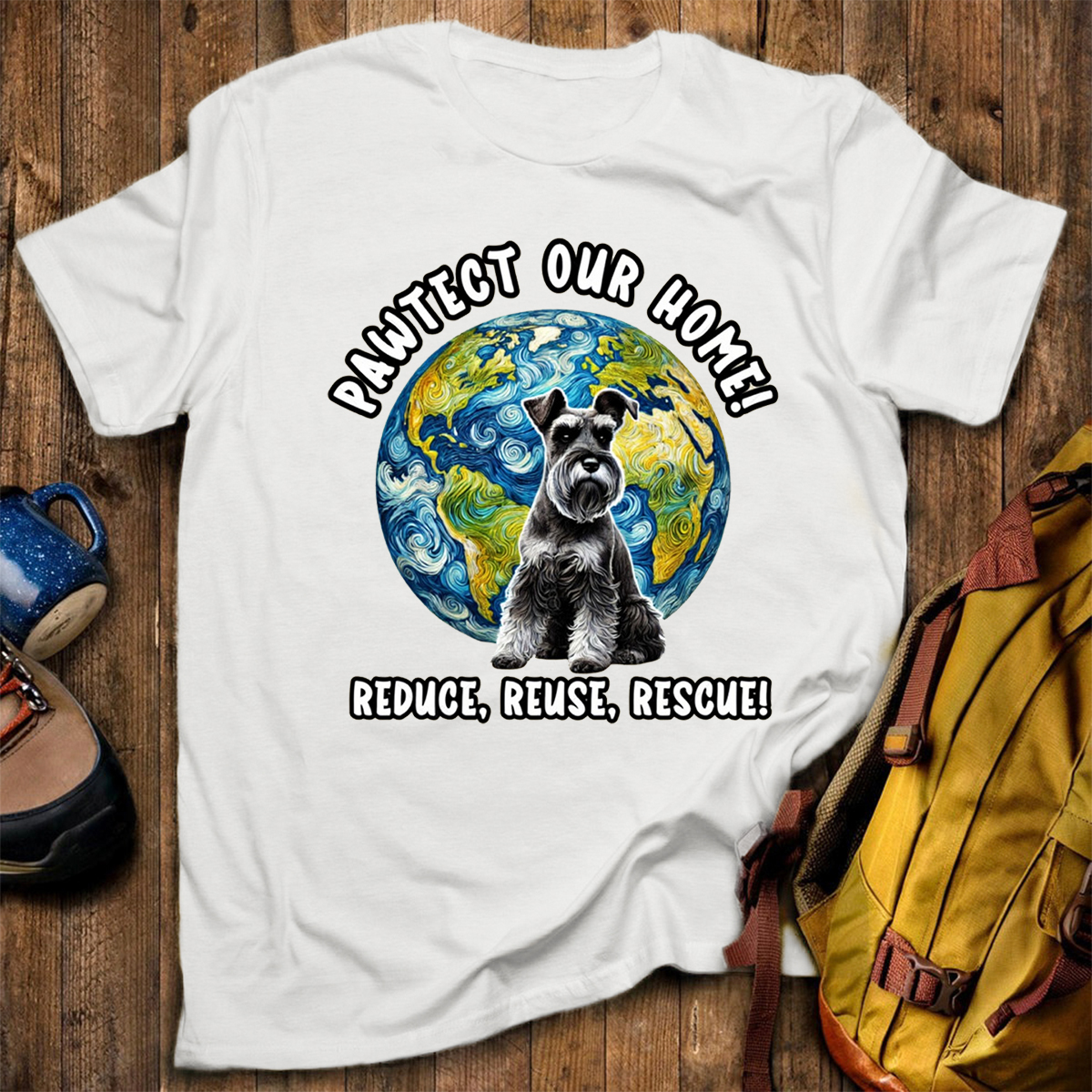 Schnauzer Earth Day Shirt Pawtect Our Home Sustainable Rescue Tee T-Shirt