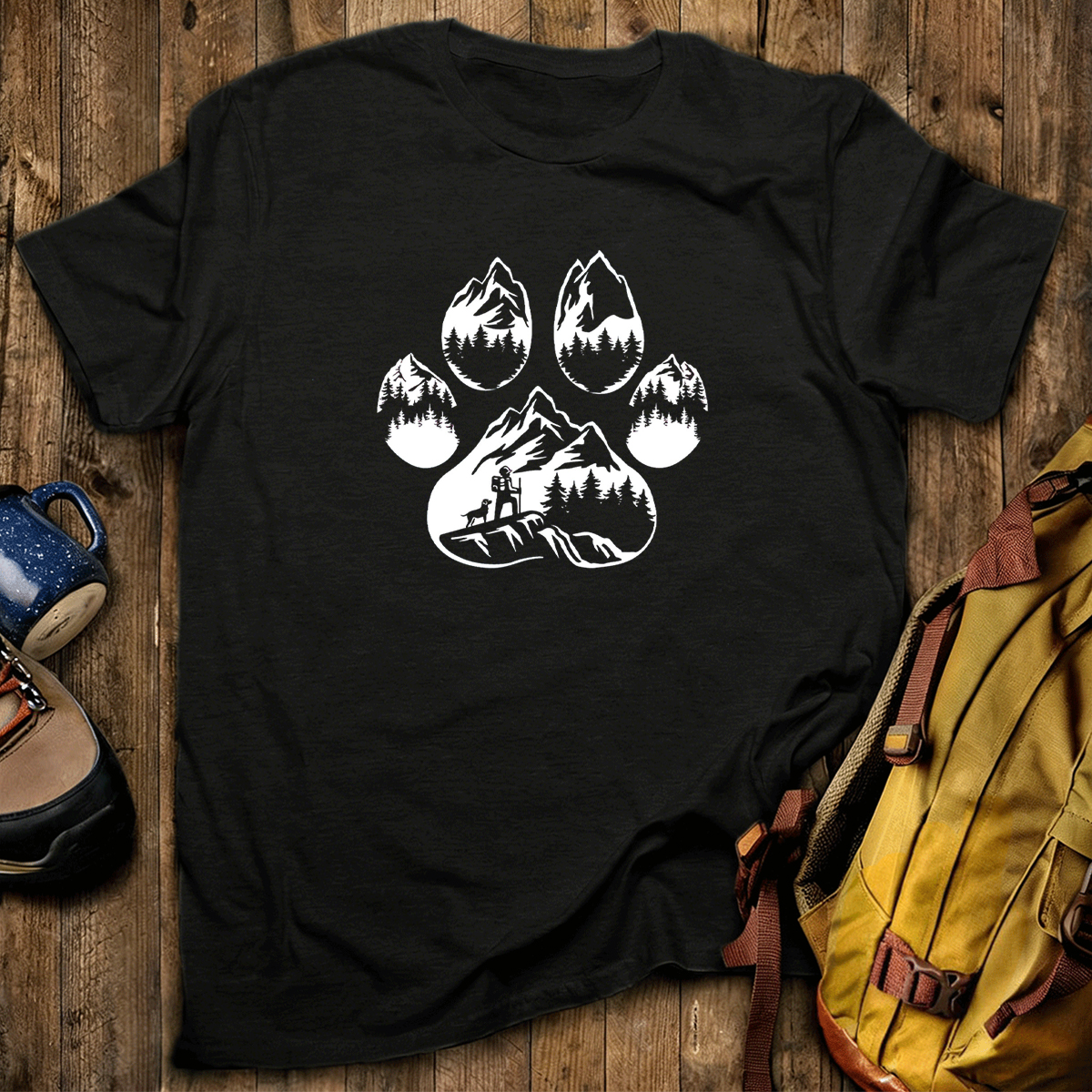 Paw Print Mountain Scene T-Shirt