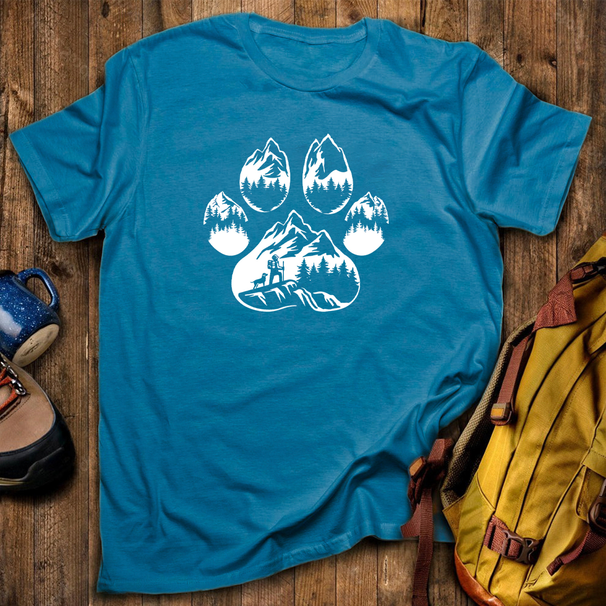 Paw Print Mountain Scene T-Shirt