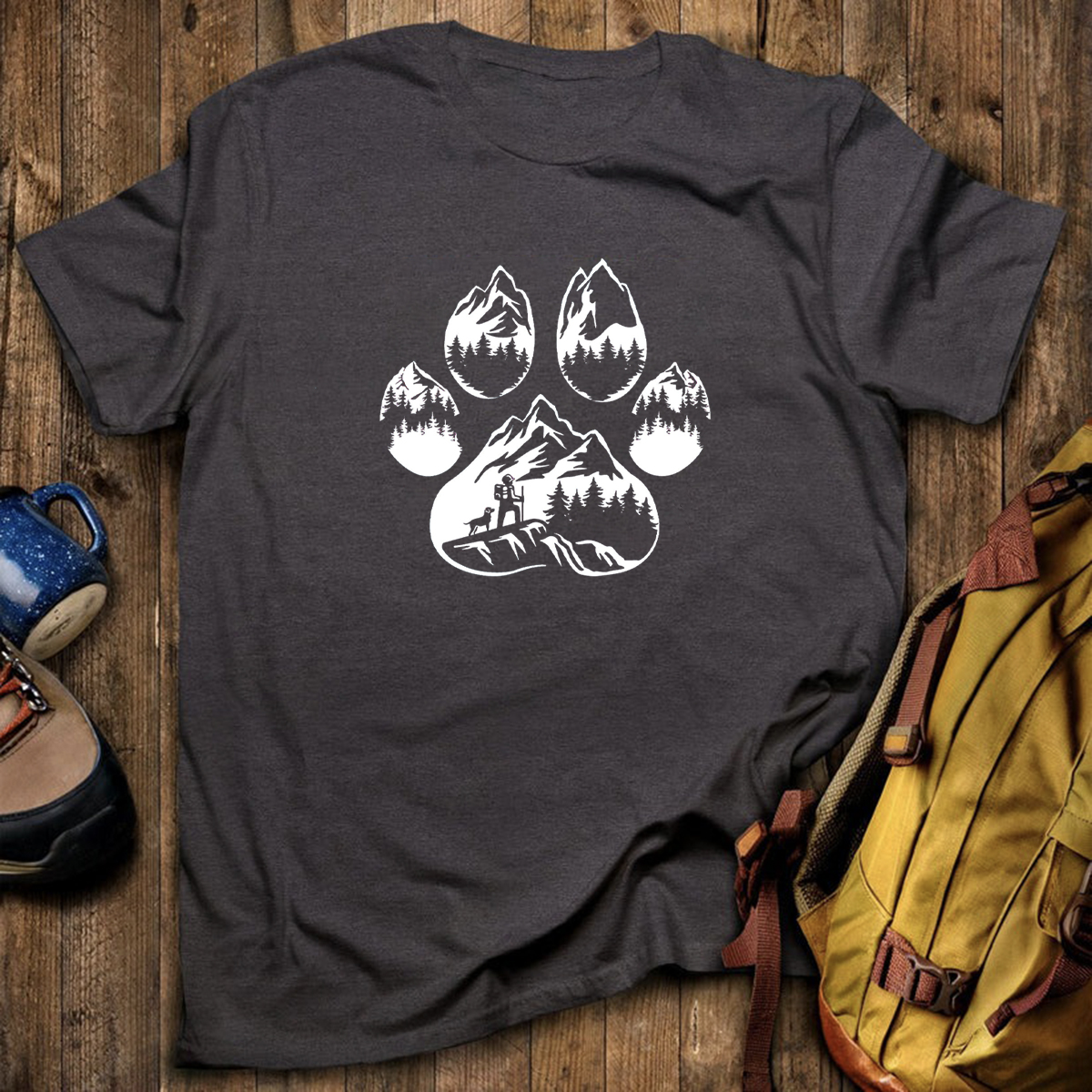 Paw Print Mountain Scene T-Shirt