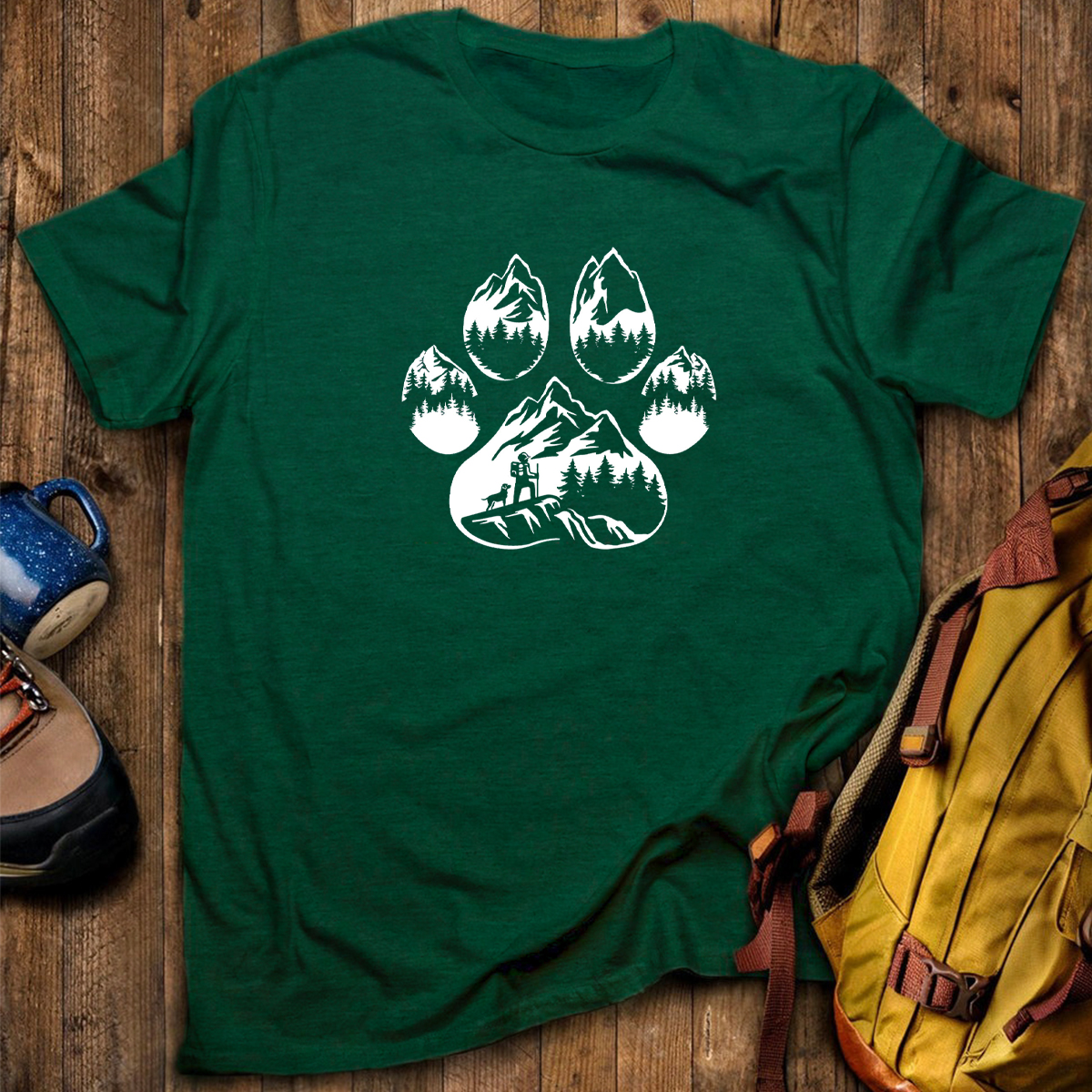 Paw Print Mountain Scene T-Shirt
