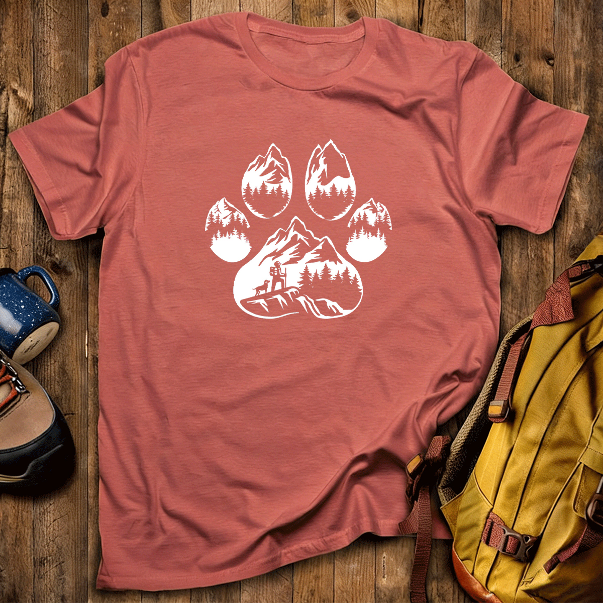 Paw Print Mountain Scene T-Shirt
