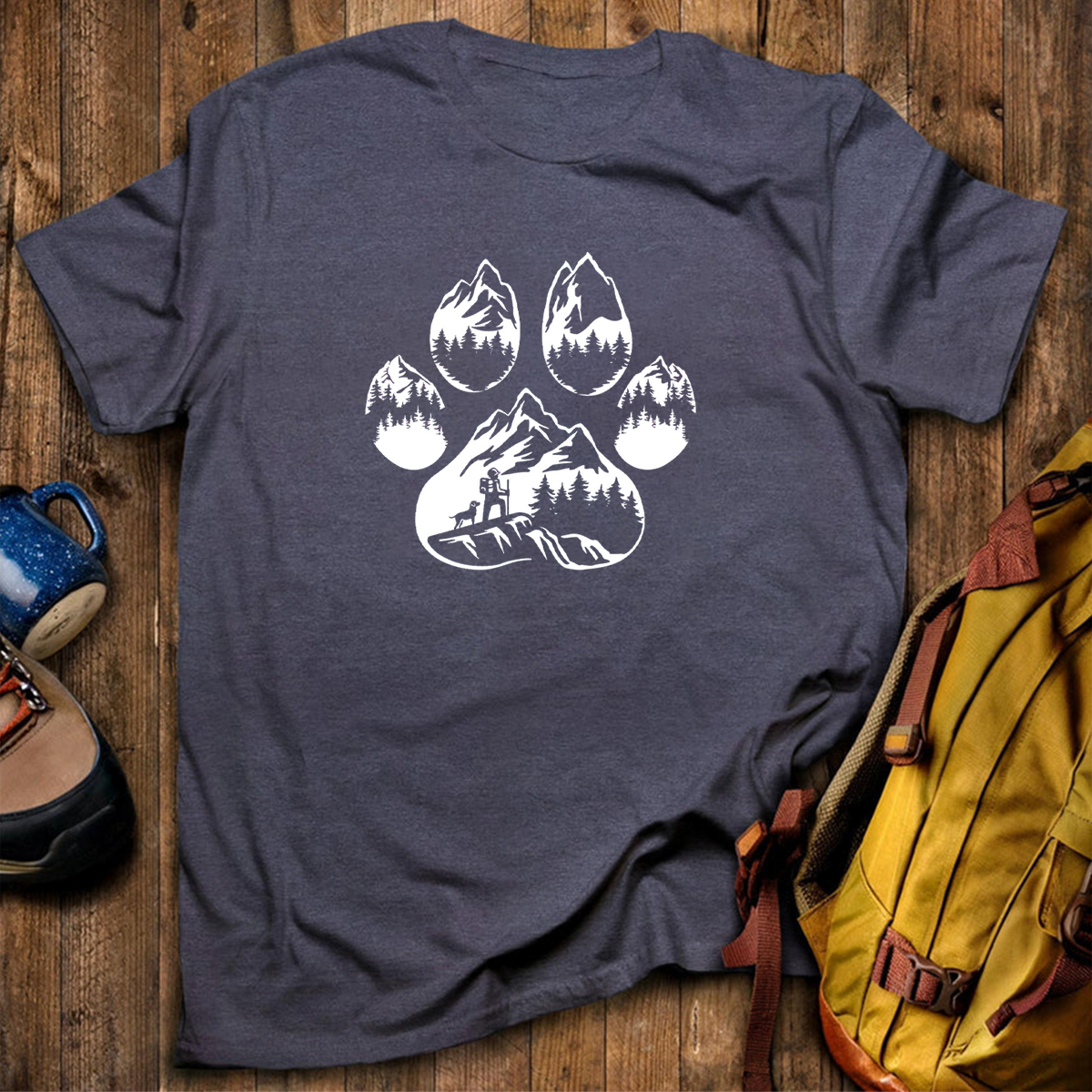 Paw Print Mountain Scene T-Shirt