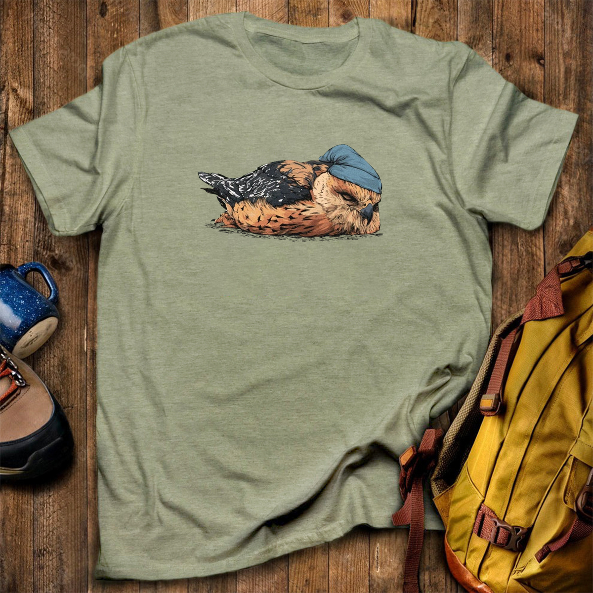 Red Shouldered Hawk Sleeper With Night Cap T-Shirt