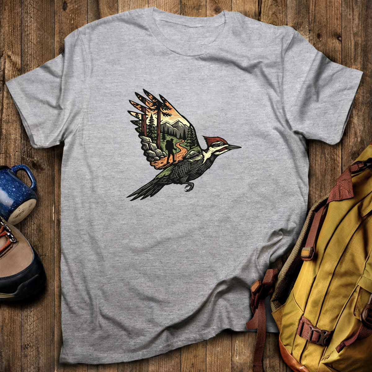 Woodpecker Flight Scenery T-Shirt