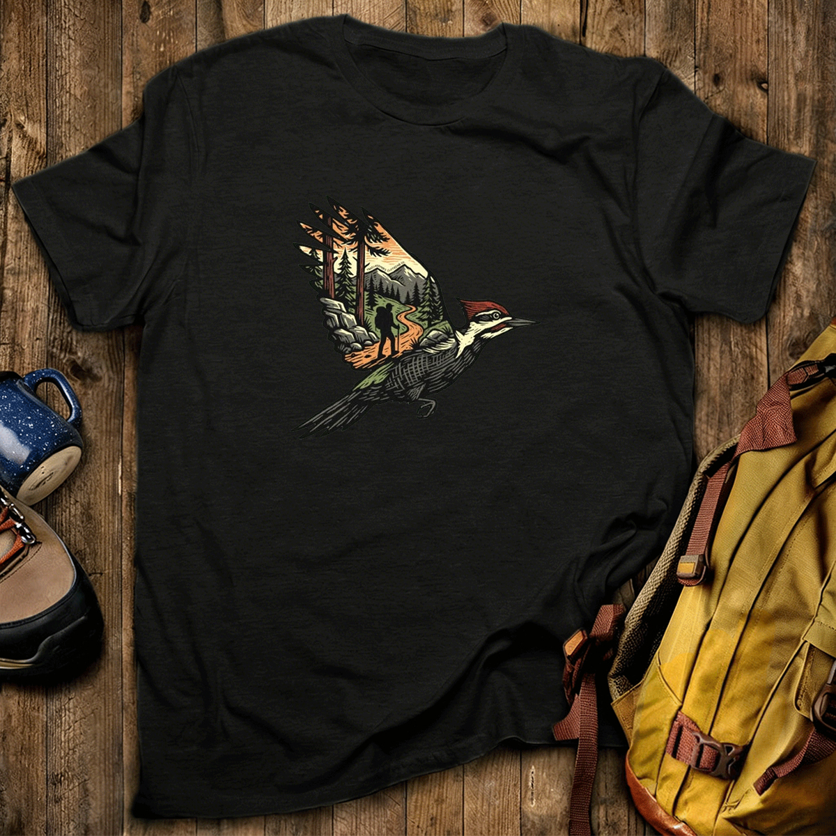 Woodpecker Flight Scenery T-Shirt