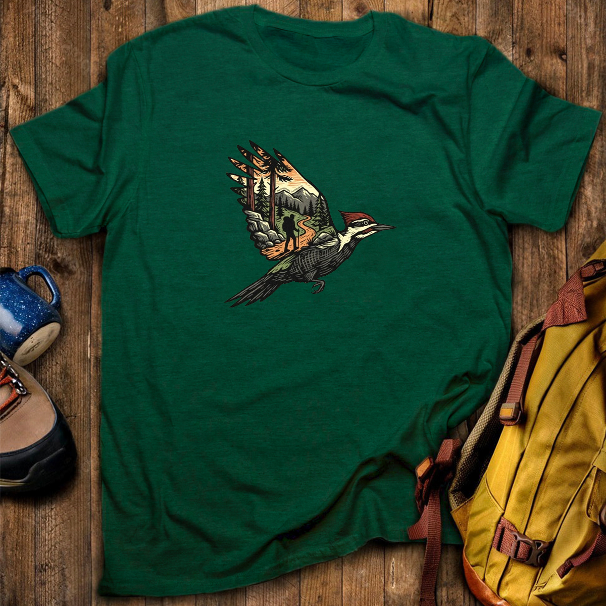 Woodpecker Flight Scenery T-Shirt