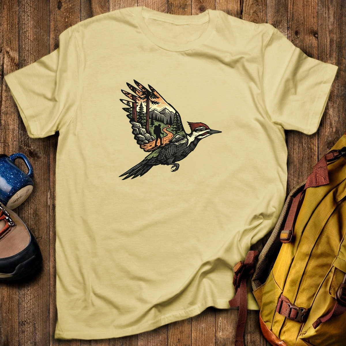 Woodpecker Flight Scenery T-Shirt