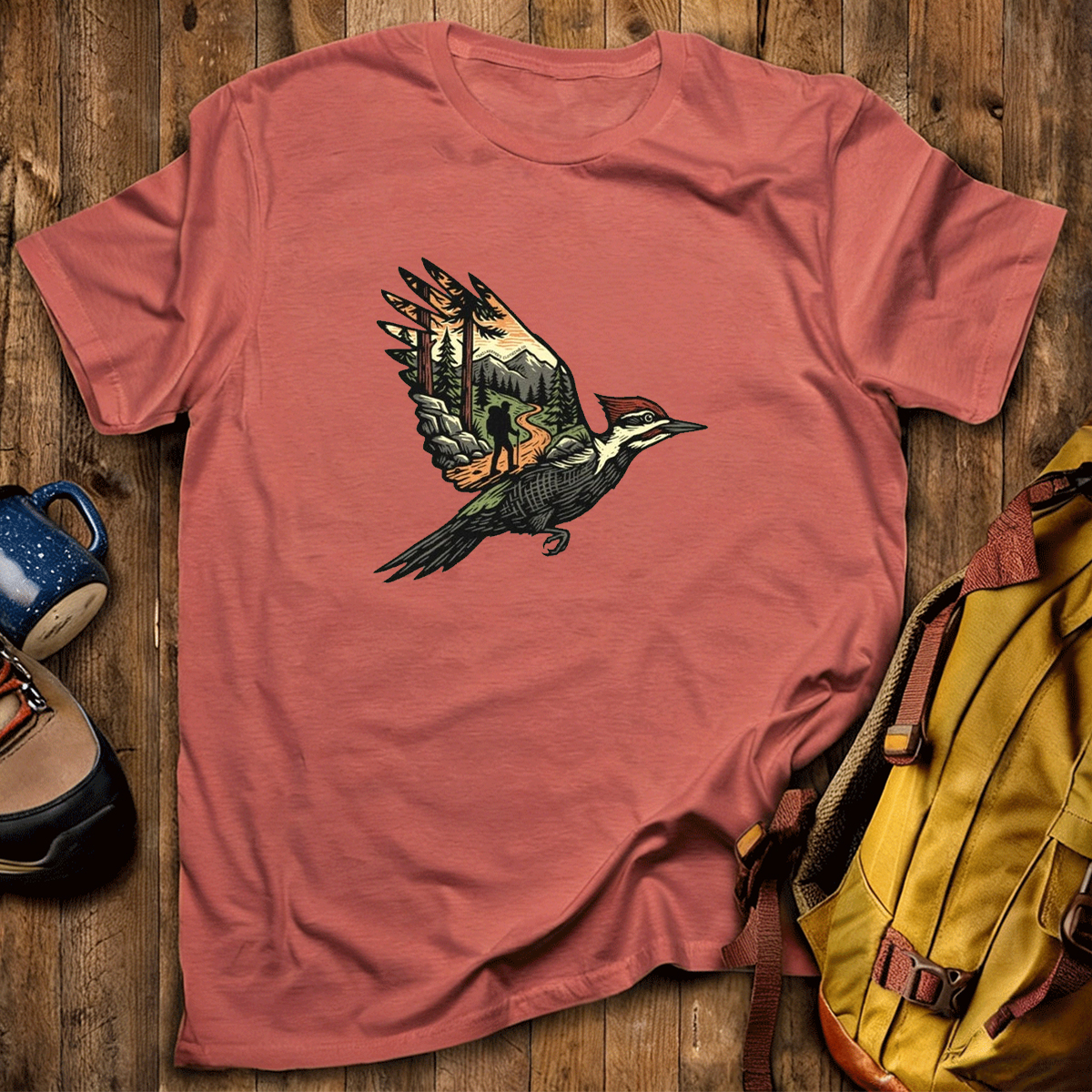 Woodpecker Flight Scenery T-Shirt