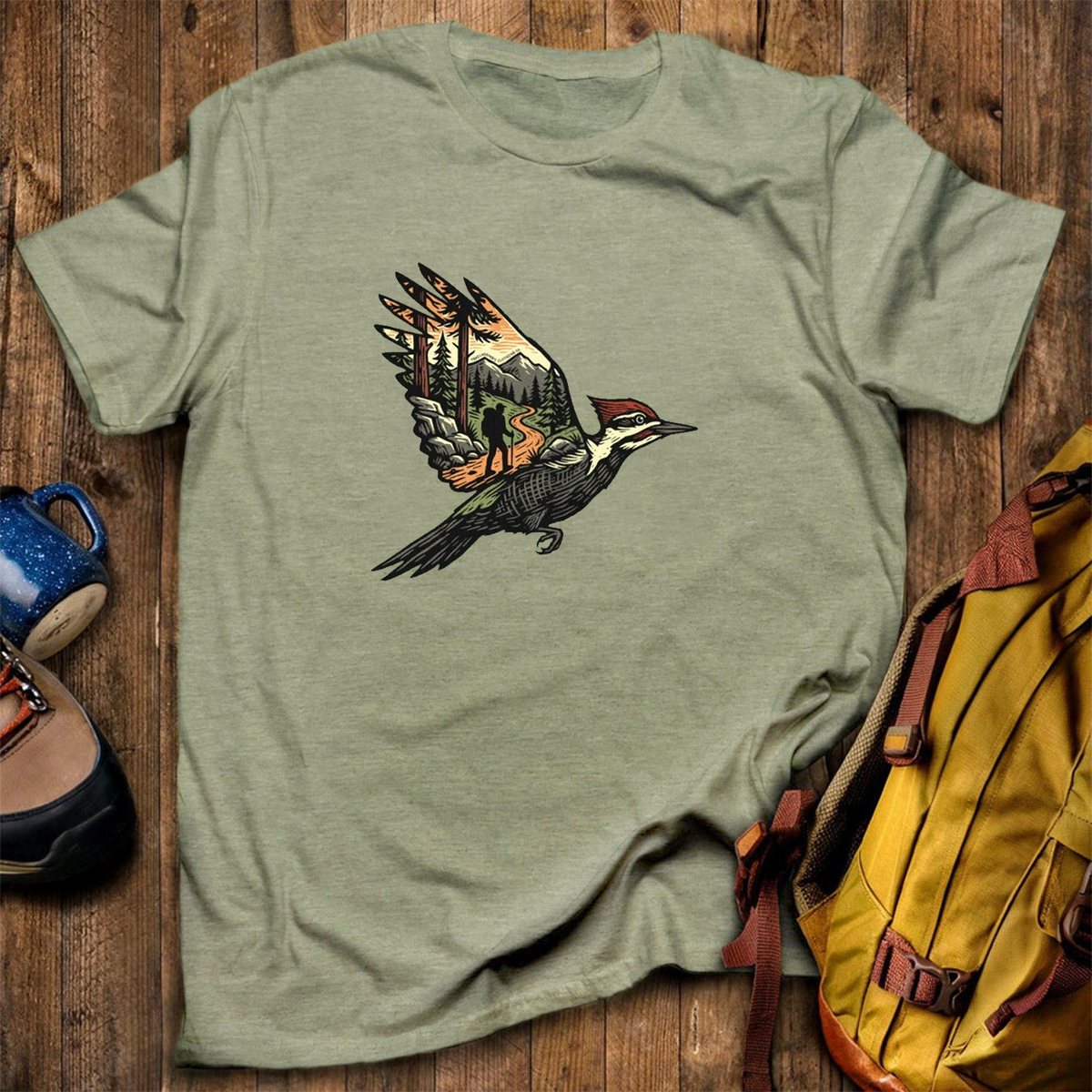 Woodpecker Flight Scenery T-Shirt