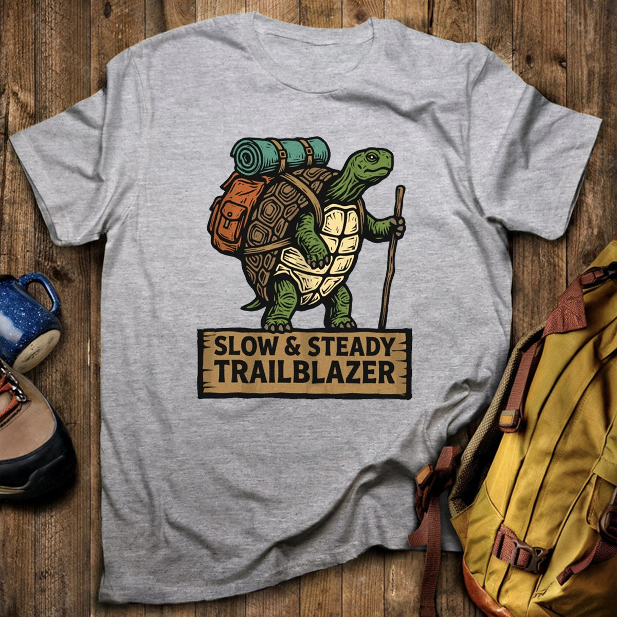 Slow Steady Trailblazer Tortoise Backpacker T-Shirt
