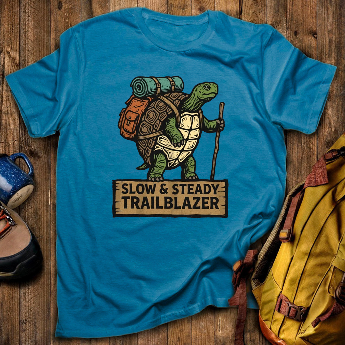 Slow Steady Trailblazer Tortoise Backpacker T-Shirt