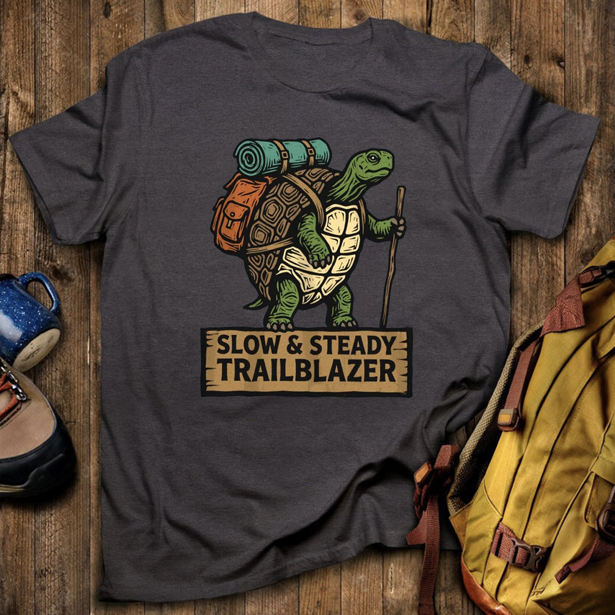 Slow Steady Trailblazer Tortoise Backpacker T-Shirt