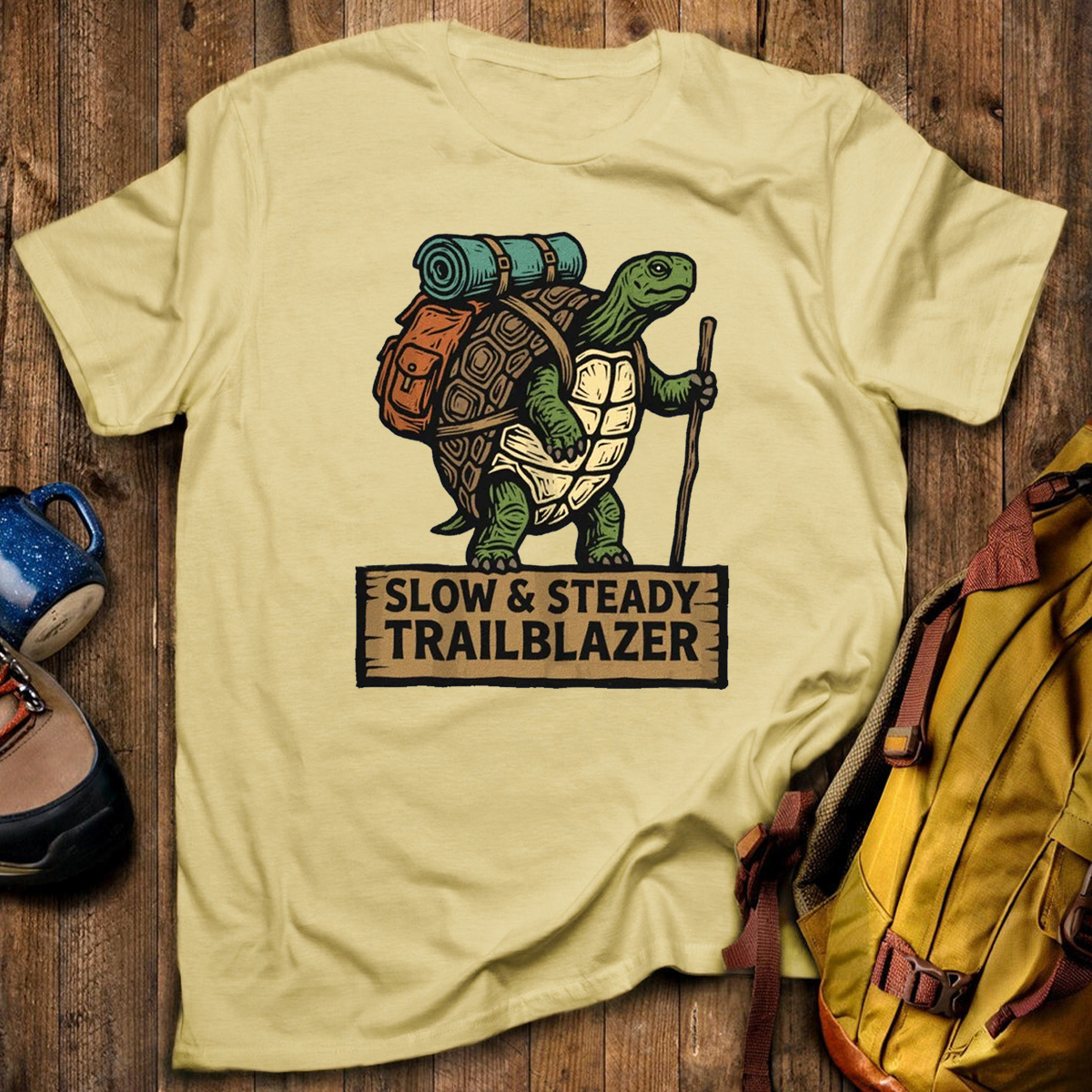 Slow Steady Trailblazer Tortoise Backpacker T-Shirt