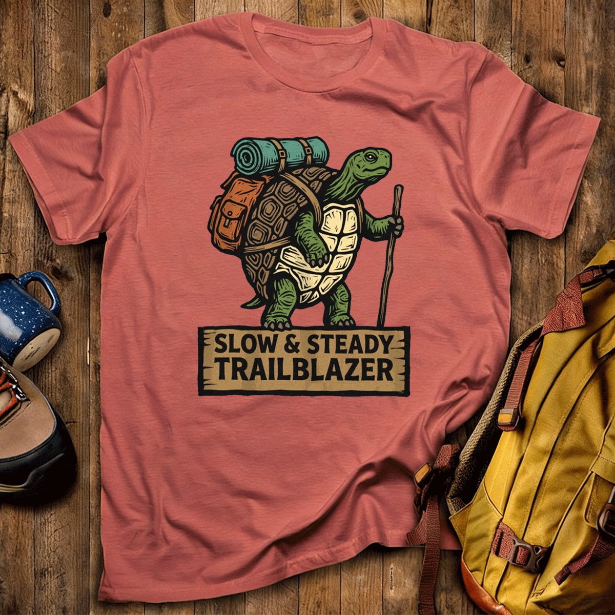 Slow Steady Trailblazer Tortoise Backpacker T-Shirt