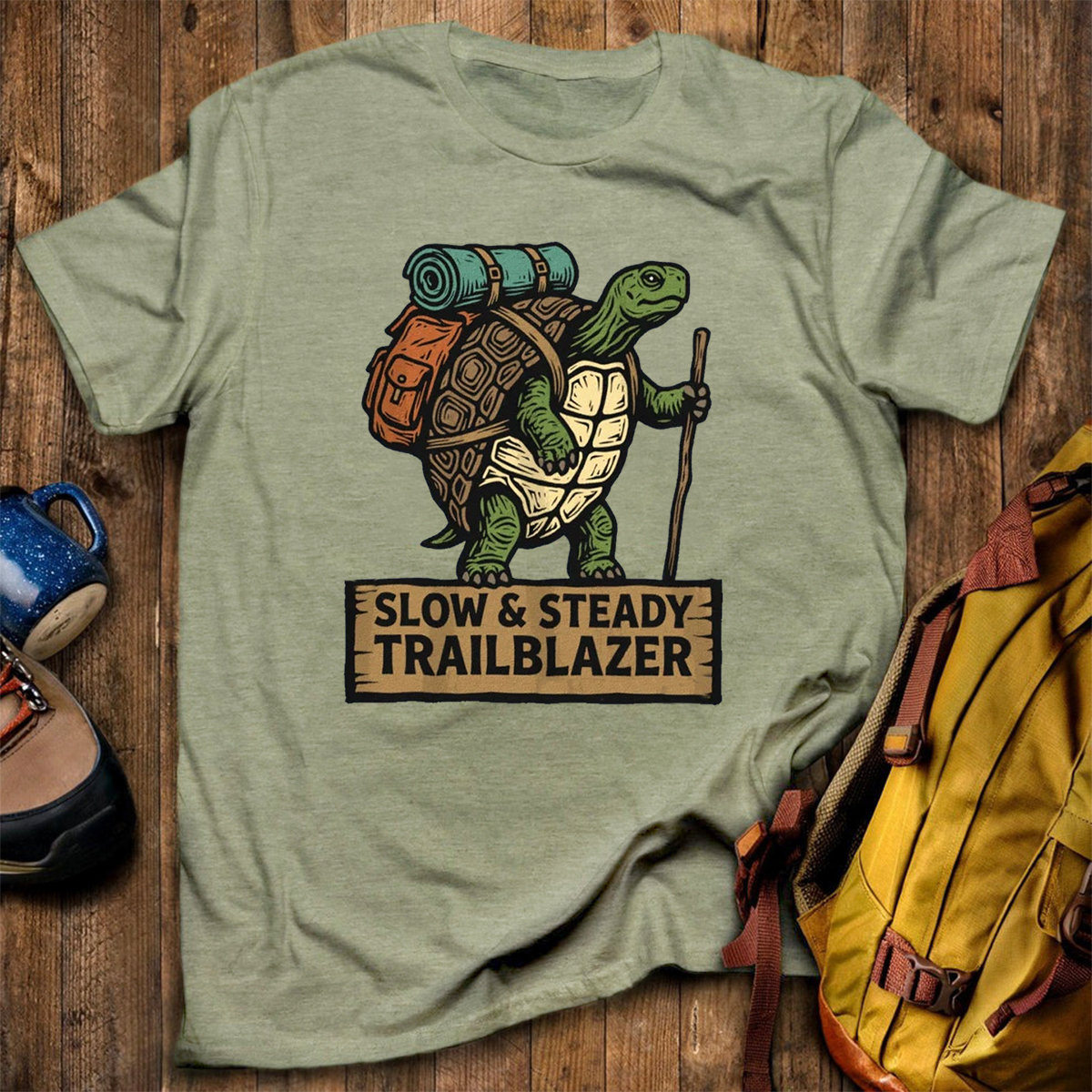 Slow Steady Trailblazer Tortoise Backpacker T-Shirt