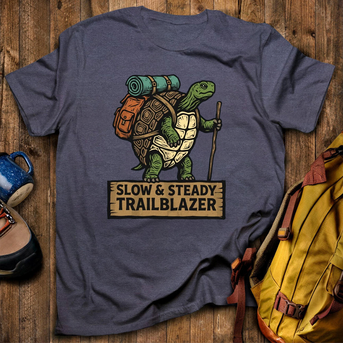 Slow Steady Trailblazer Tortoise Backpacker T-Shirt