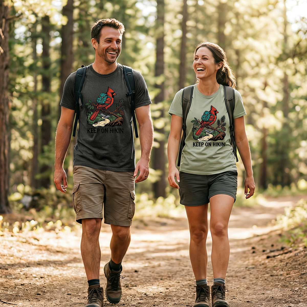 Keep On Hikin Cardinal Backpacker On Trail T-Shirt