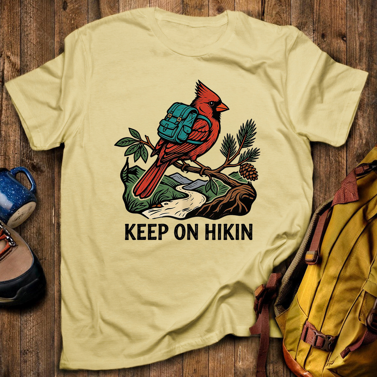 Keep On Hikin Cardinal Backpacker On Trail T-Shirt