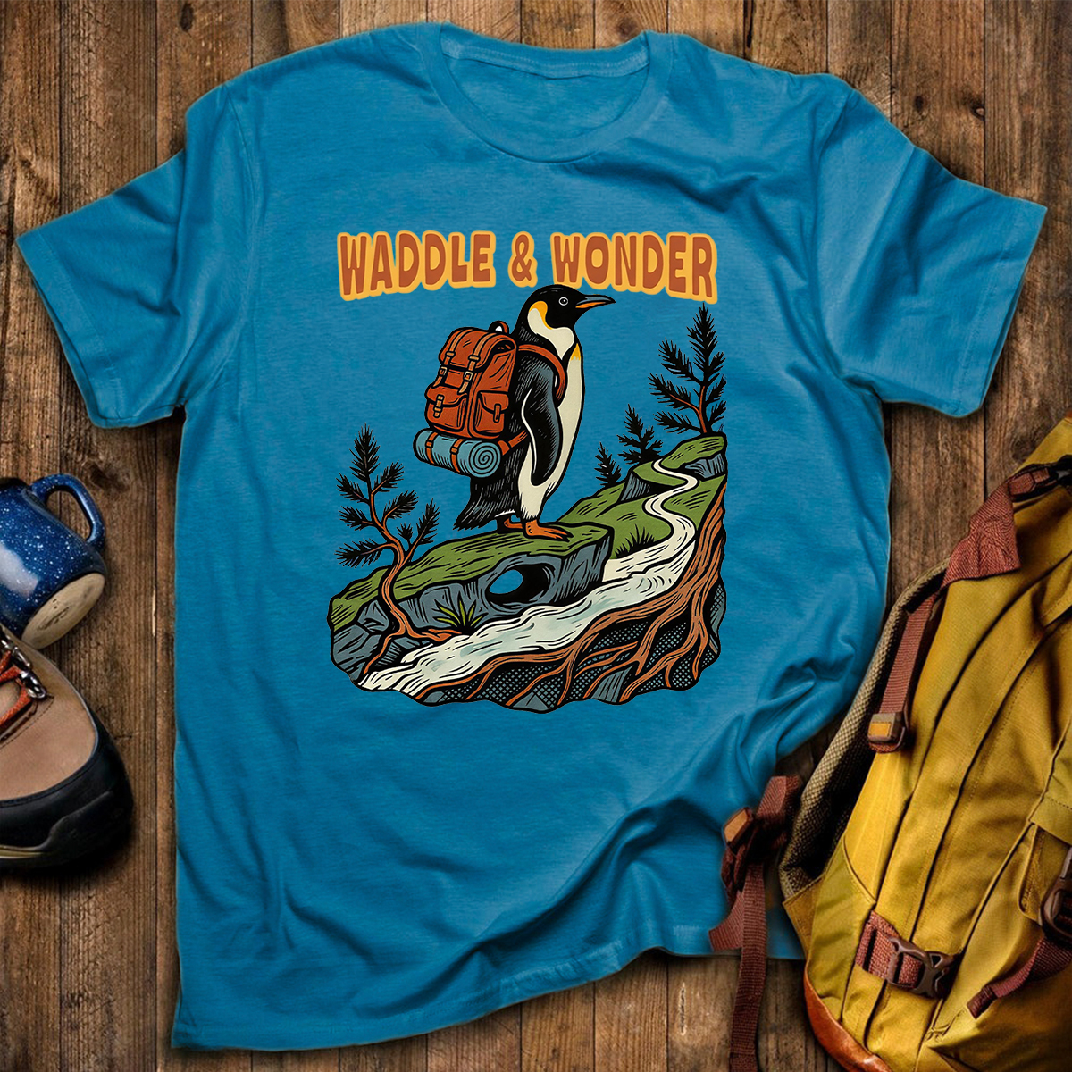 Waddle Wonder Penguin Backpacker T-Shirt
