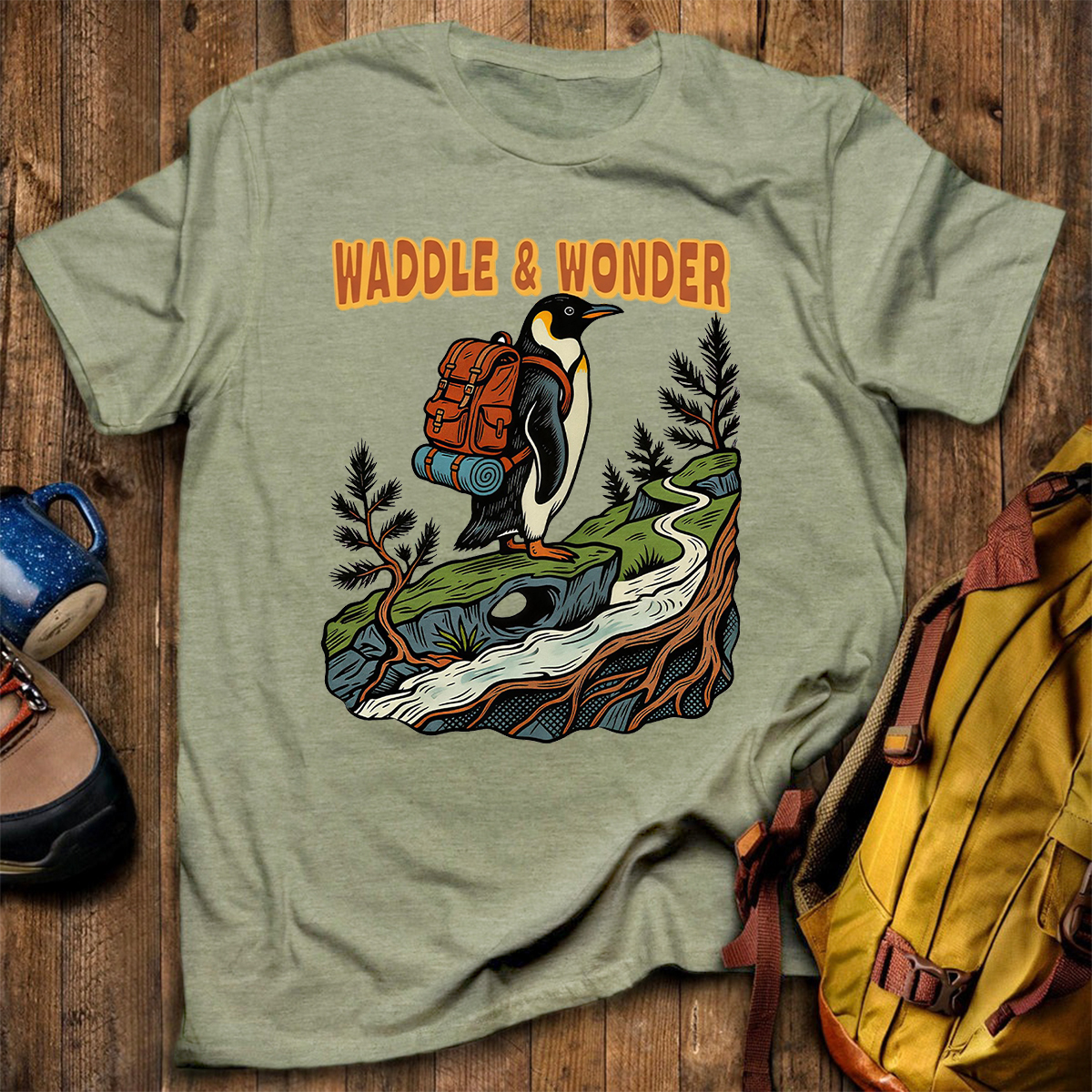 Waddle Wonder Penguin Backpacker T-Shirt