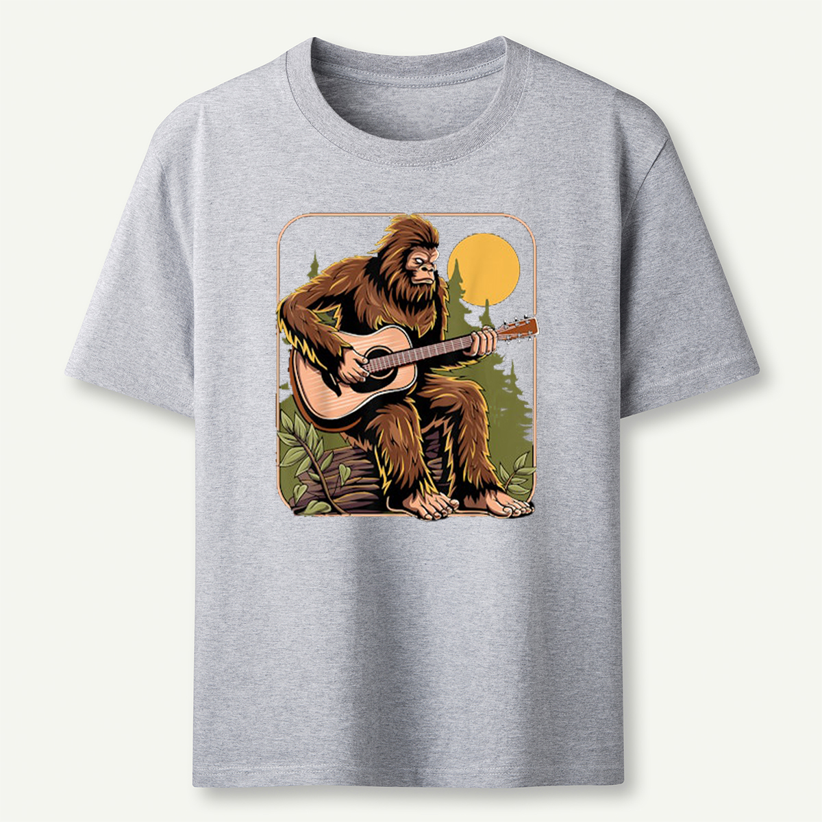 Retro Bigfoot Sasquatch Playing Acoustic Guitar Guitarist T-Shirt