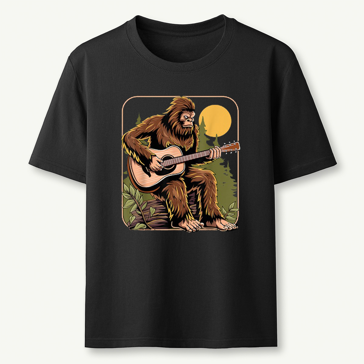 Retro Bigfoot Sasquatch Playing Acoustic Guitar Guitarist T-Shirt