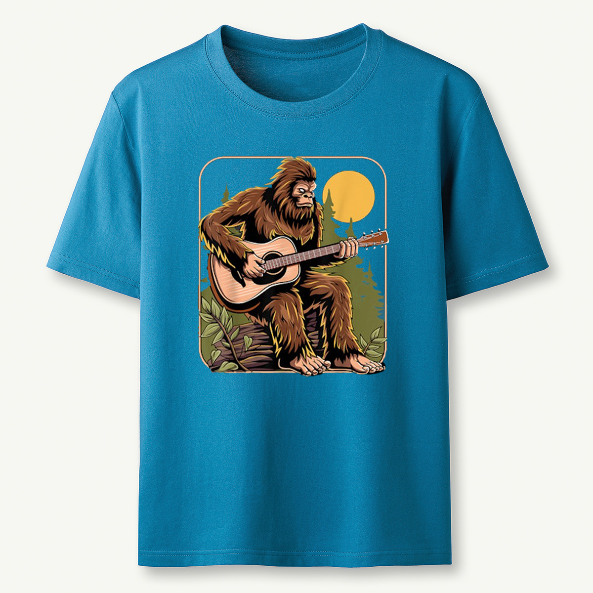 Retro Bigfoot Sasquatch Playing Acoustic Guitar Guitarist T-Shirt