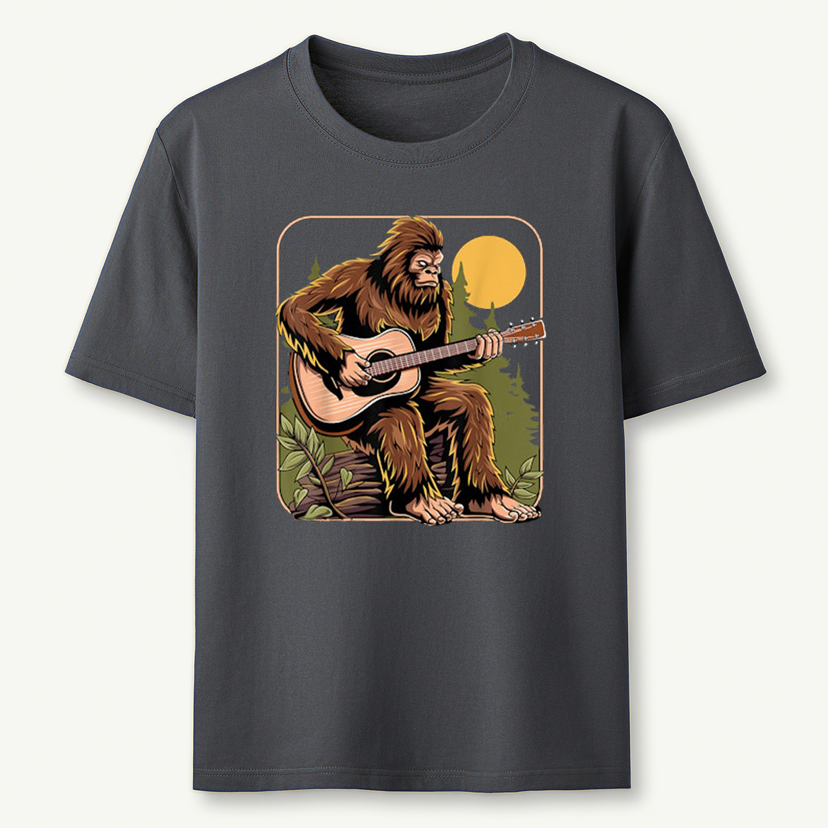 Retro Bigfoot Sasquatch Playing Acoustic Guitar Guitarist T-Shirt